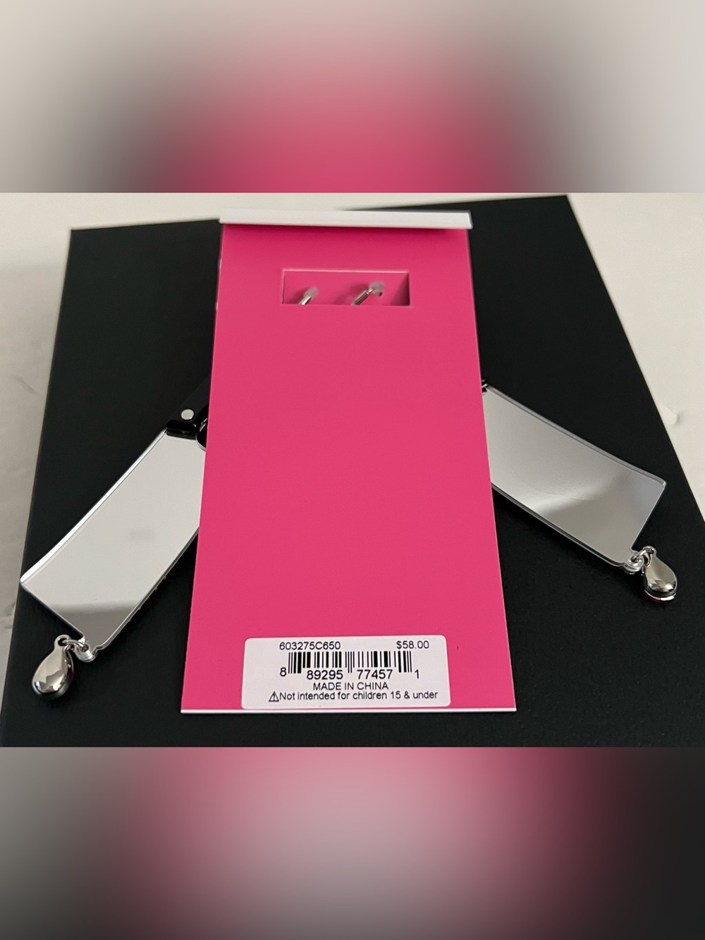 Betsey Johnson Black & Pink Cleaver Dangle Earrings - Picture 12 of 16